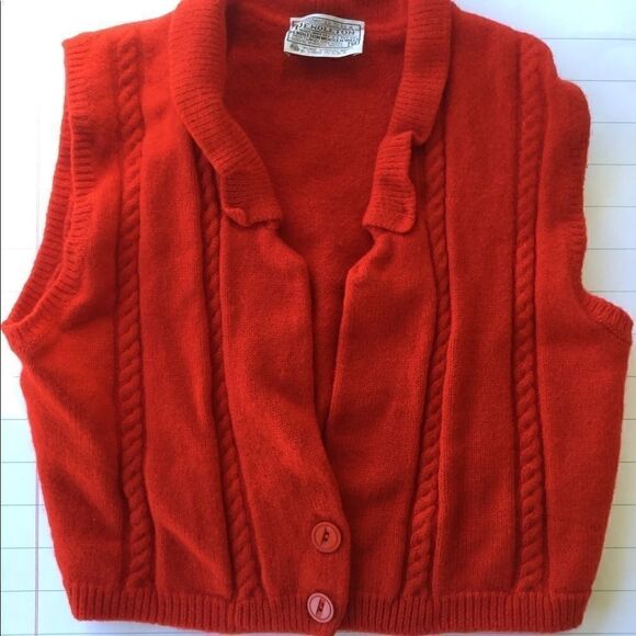 100% virgin Wool vintage cropped sweater vest American red cropped 70s sleeveles - Picture 4 of 8